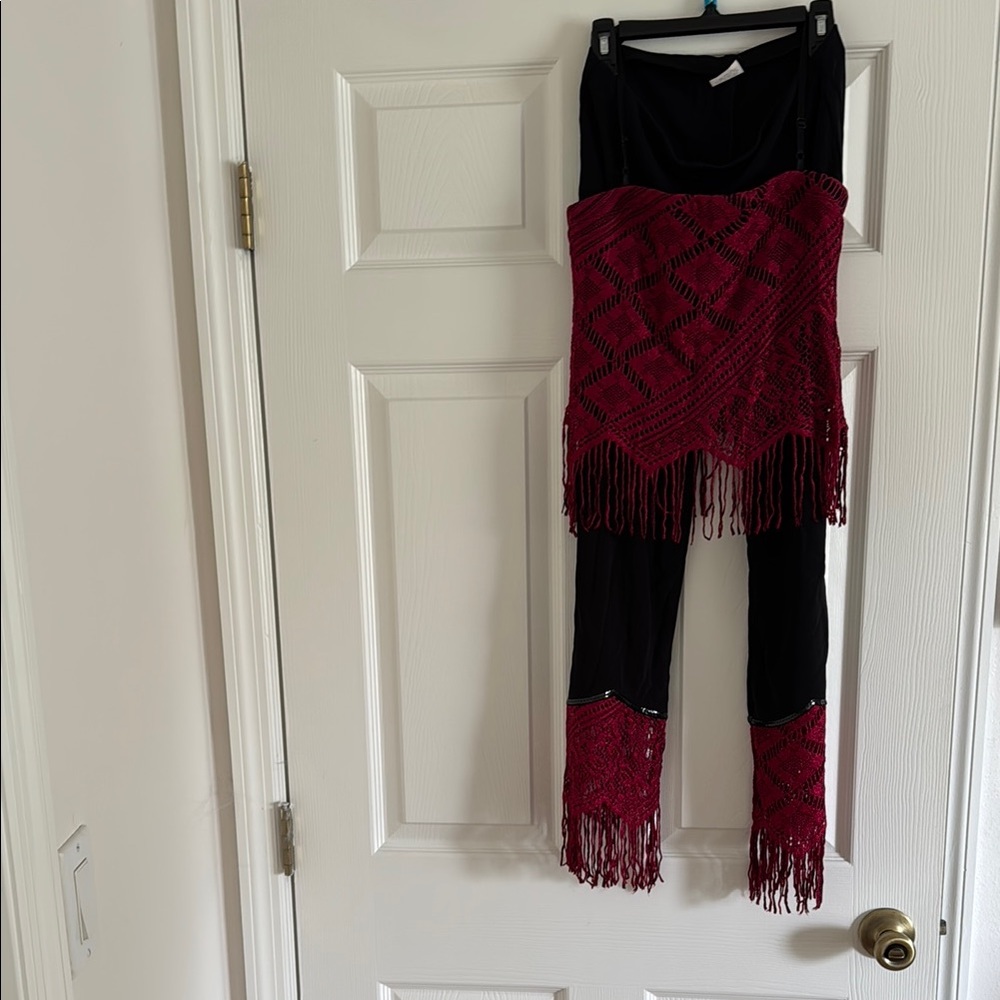 Fringed Black and Red Two Pieced Pant suit.
